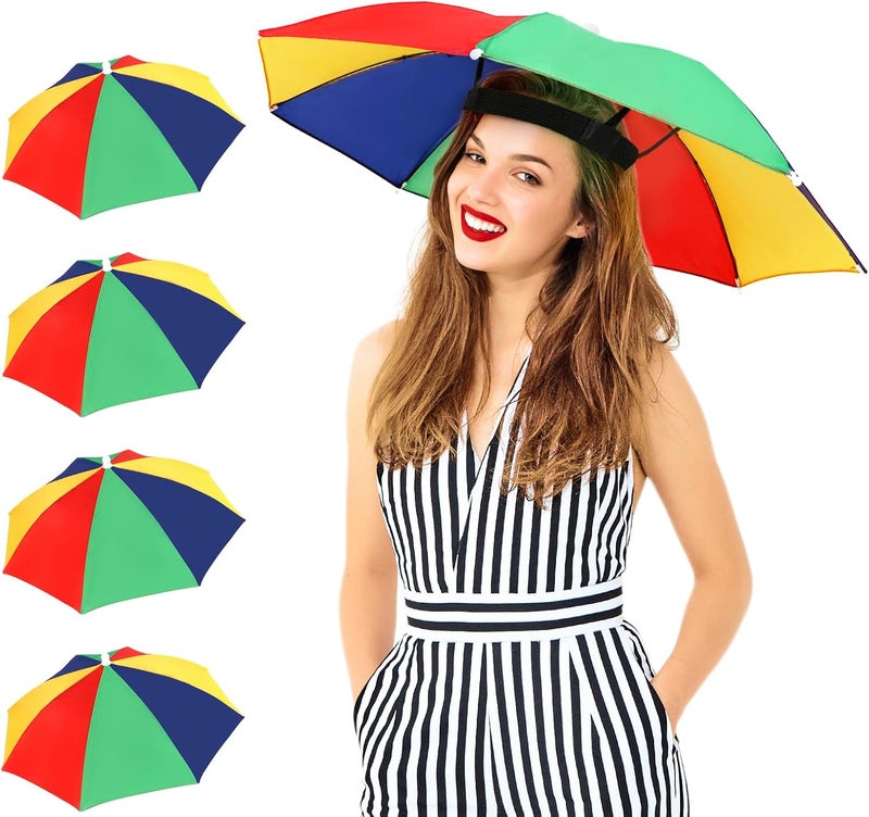 Audaisyly Umbrella Hat, 2 Pack Colorful Party Hats Hands Free Umbrella, Adjustable Headband Fits Women Men Adults for Beach Fishing Gardening - Image 1